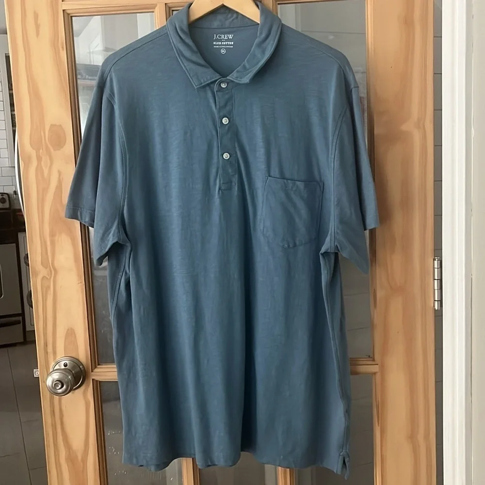J. Crew Slub Cotton Blue Polo Shirt with Relaxed Fit XXL